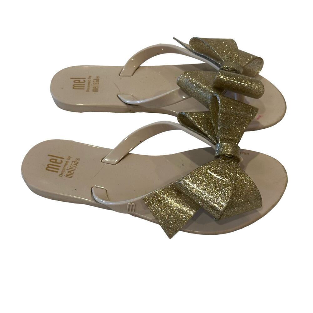 Mini Melissa Gold Bow Flip Flops sz 12